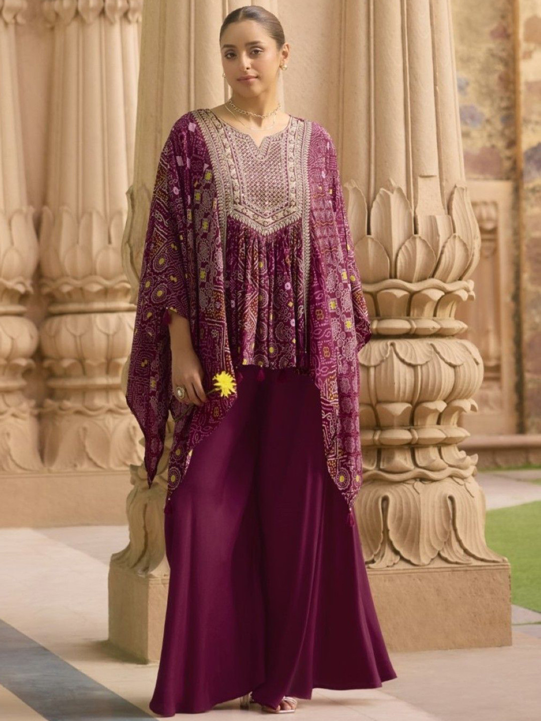 AUTUMN LANE Aster Mulberry Embellished Kaftan Top With Palazzo Co-Ords