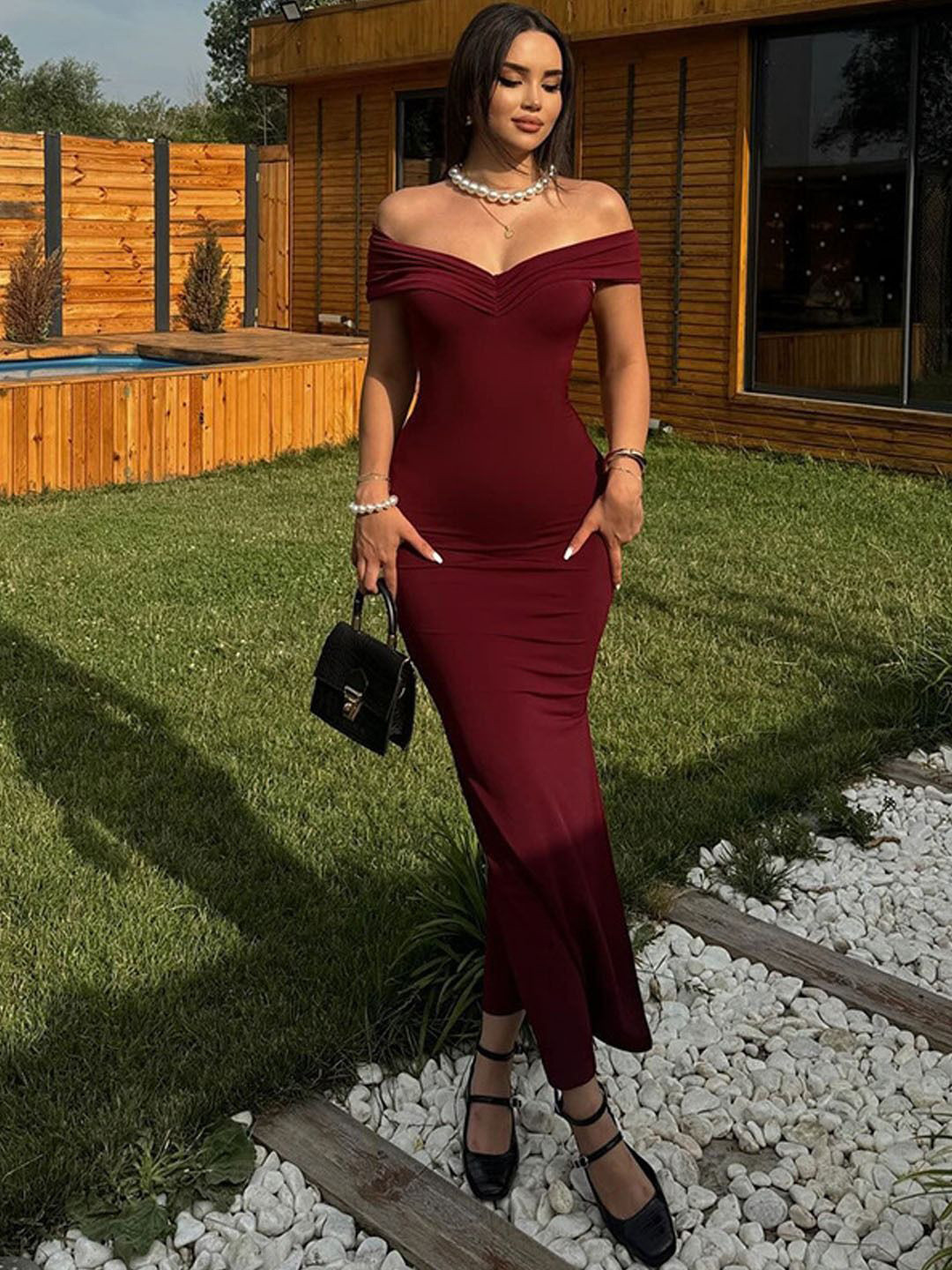 StyleCast Women Off-Shoulder Bodycon Maxi Dress
