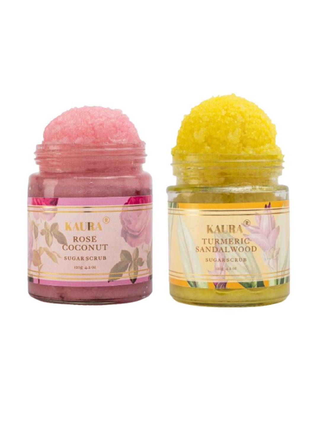 KAURA Set Of 2 Rose Coconut & Turmeric Sandalwood Sugar Scrub- 120 g Each