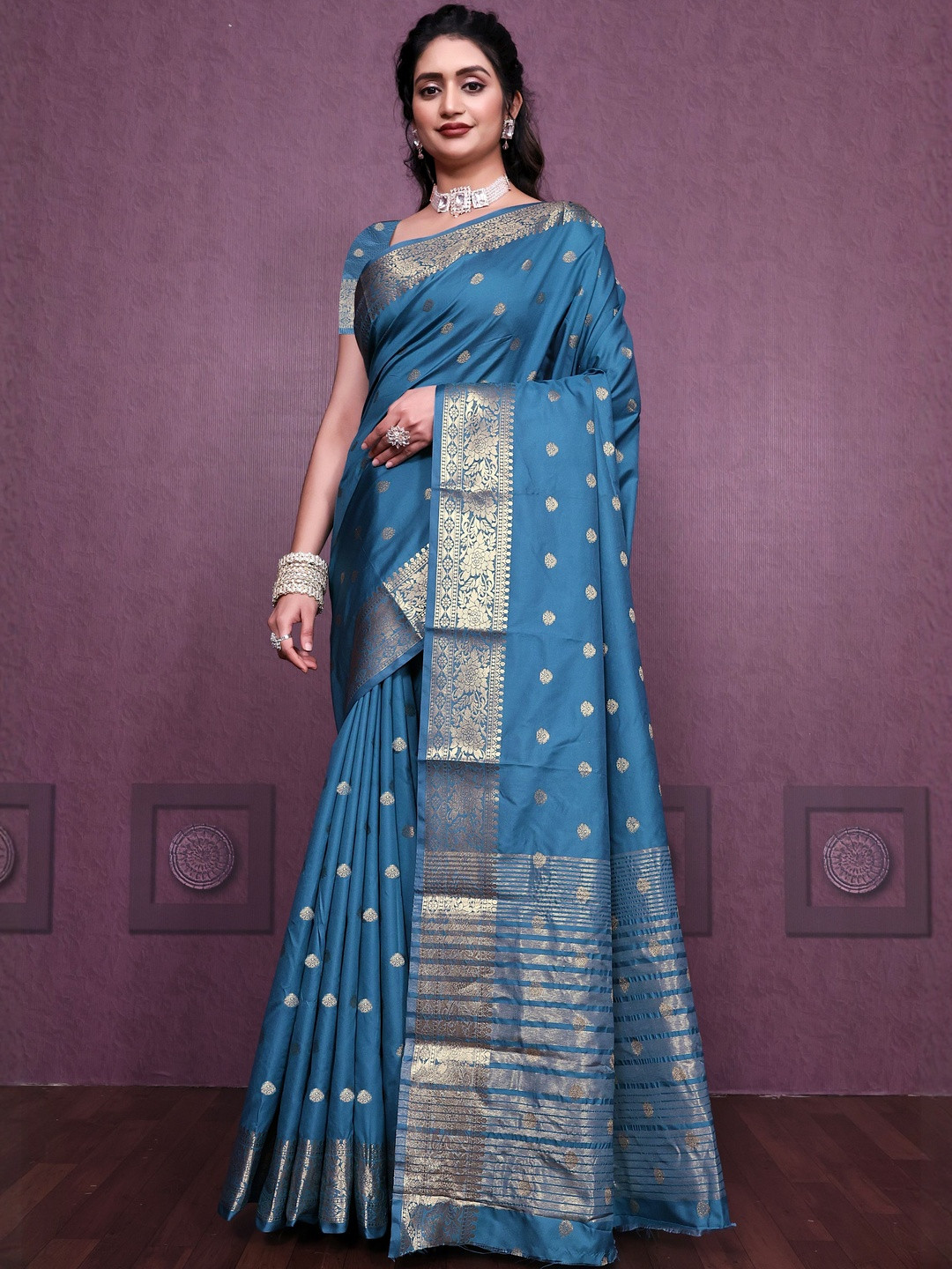 VASTRAHUT Woven Design Zari Work Indian Bridal Banarasi Saree With Blouse