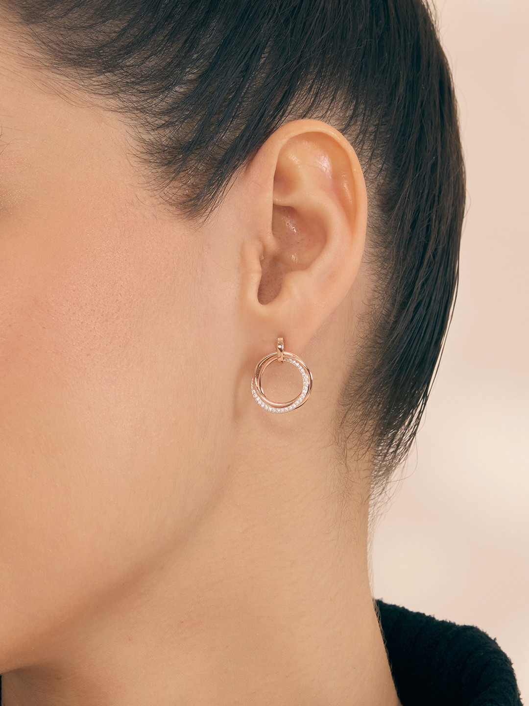 Nistra Cubic Zirconia Sterling Silver Circular Studs Earrings