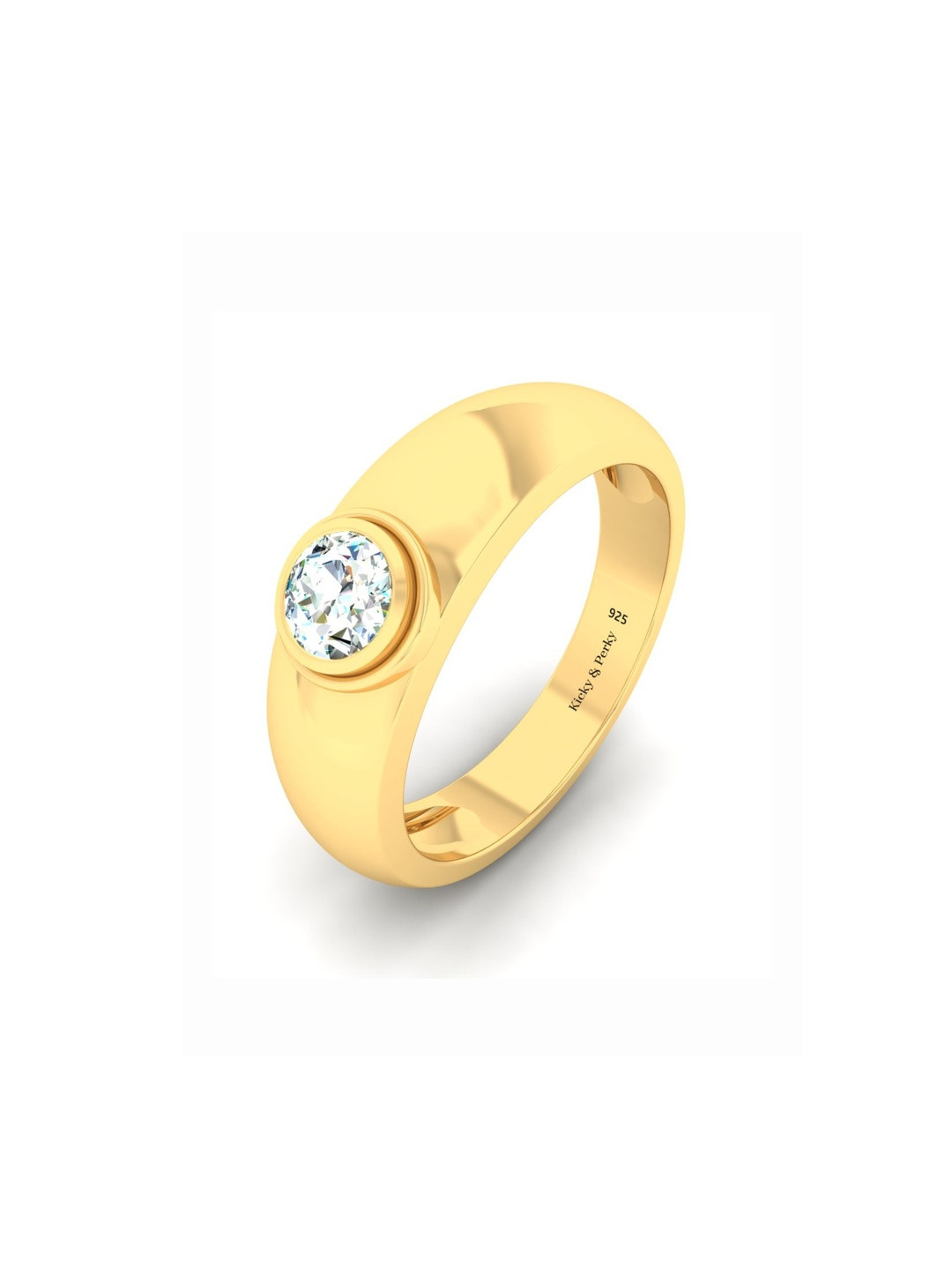 Kicky And Perky Men 925 Sterling Silver Gold-Plated Cubic Zirconia Studded Finger Ring