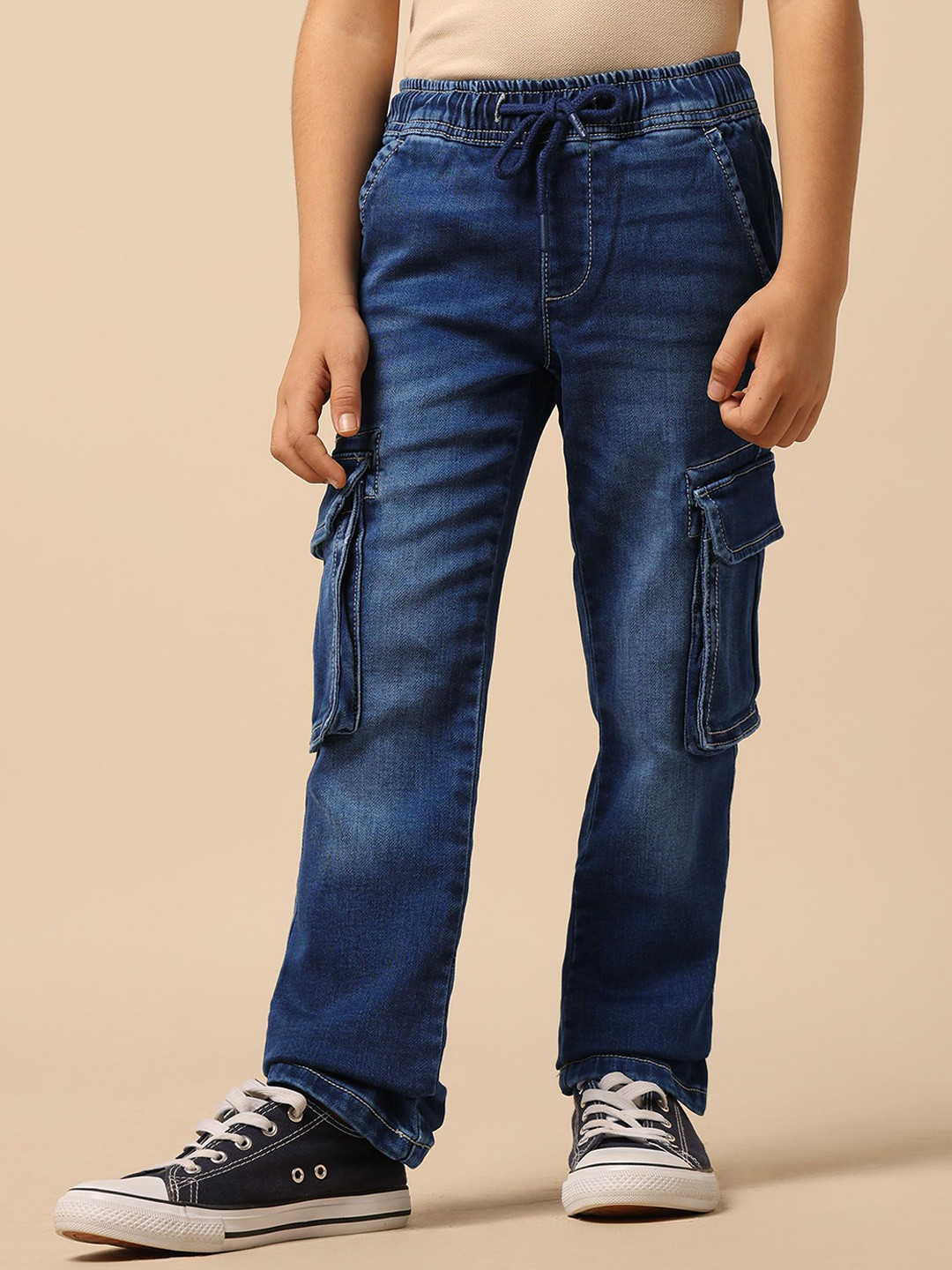 U.S. Polo Assn. Kids Boys Regular Fit Mid-Rise Light Fade Cargo Jeans