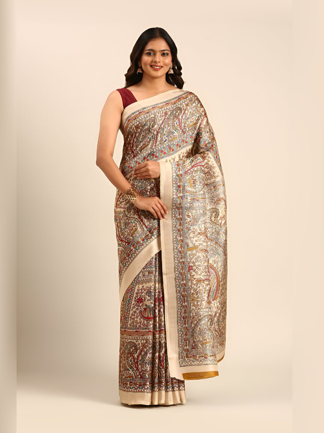 Taashi Kalamkari Tussar Saree With Blouse Piece