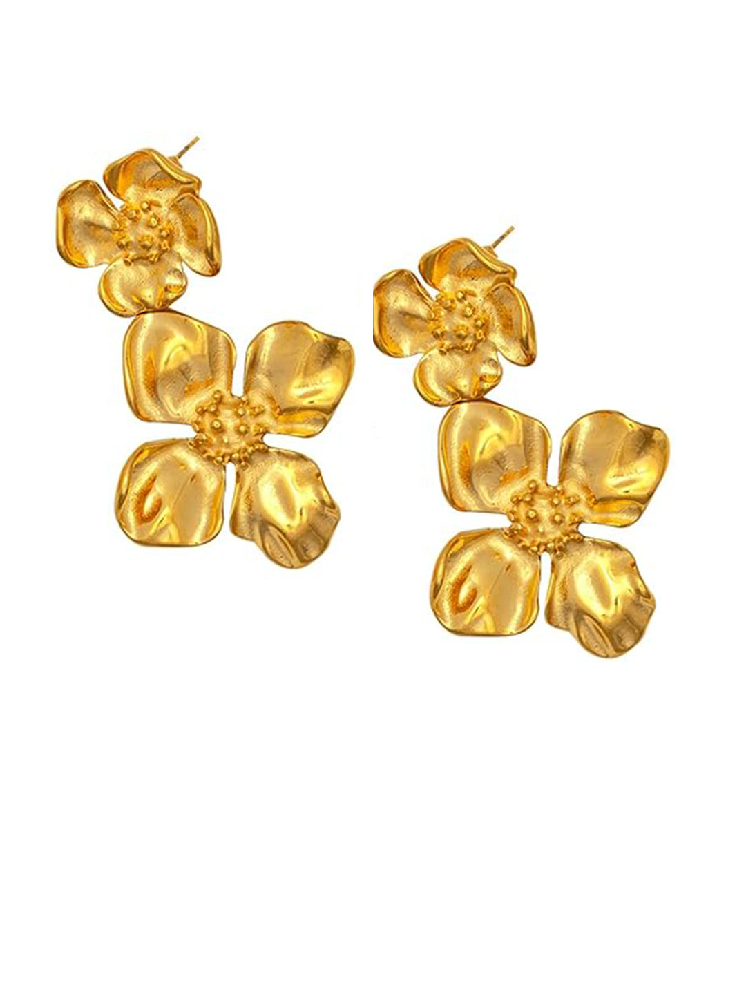 Pefectly Average Women 18K Gold Plated Textured Sunflower Drop Earrings Gold