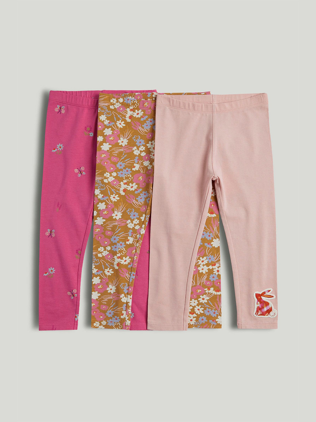 mothercare Girls Pack Of 3 Toasted Petals Printed Cotton Ankle Length Leggings