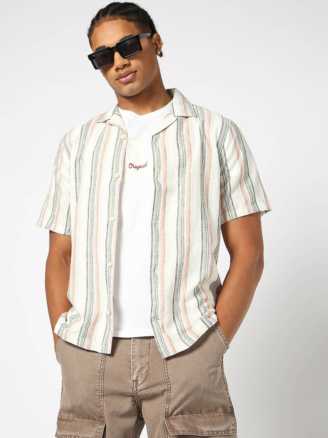 GAP Multi Striped Cuban Collar Casual Shirt