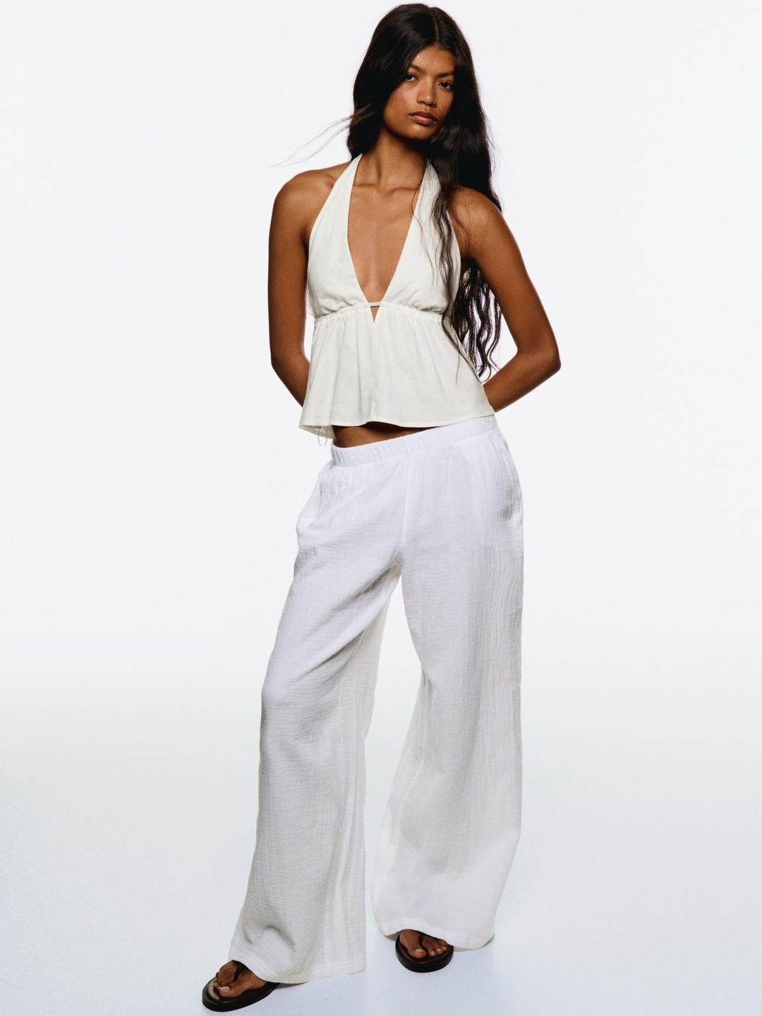 Bershka Linen Blend Halter Waistcoat Top