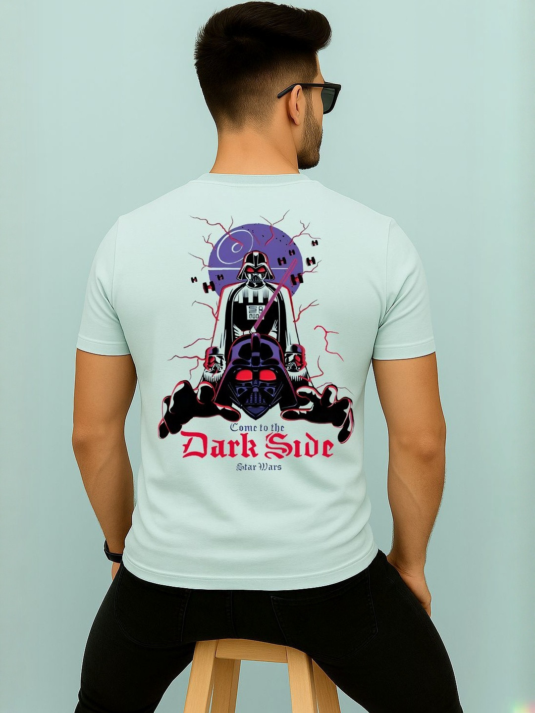 Parona Men Darth Vader Graphic Printed Round Neck T-shirt