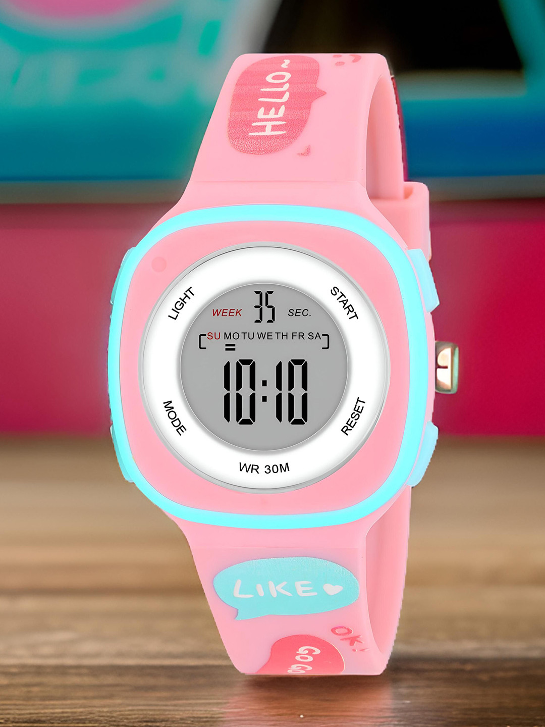 EWWE Kids Printed Digital Alarm & Swimming Multi Function Watch 2207-Square-Pink