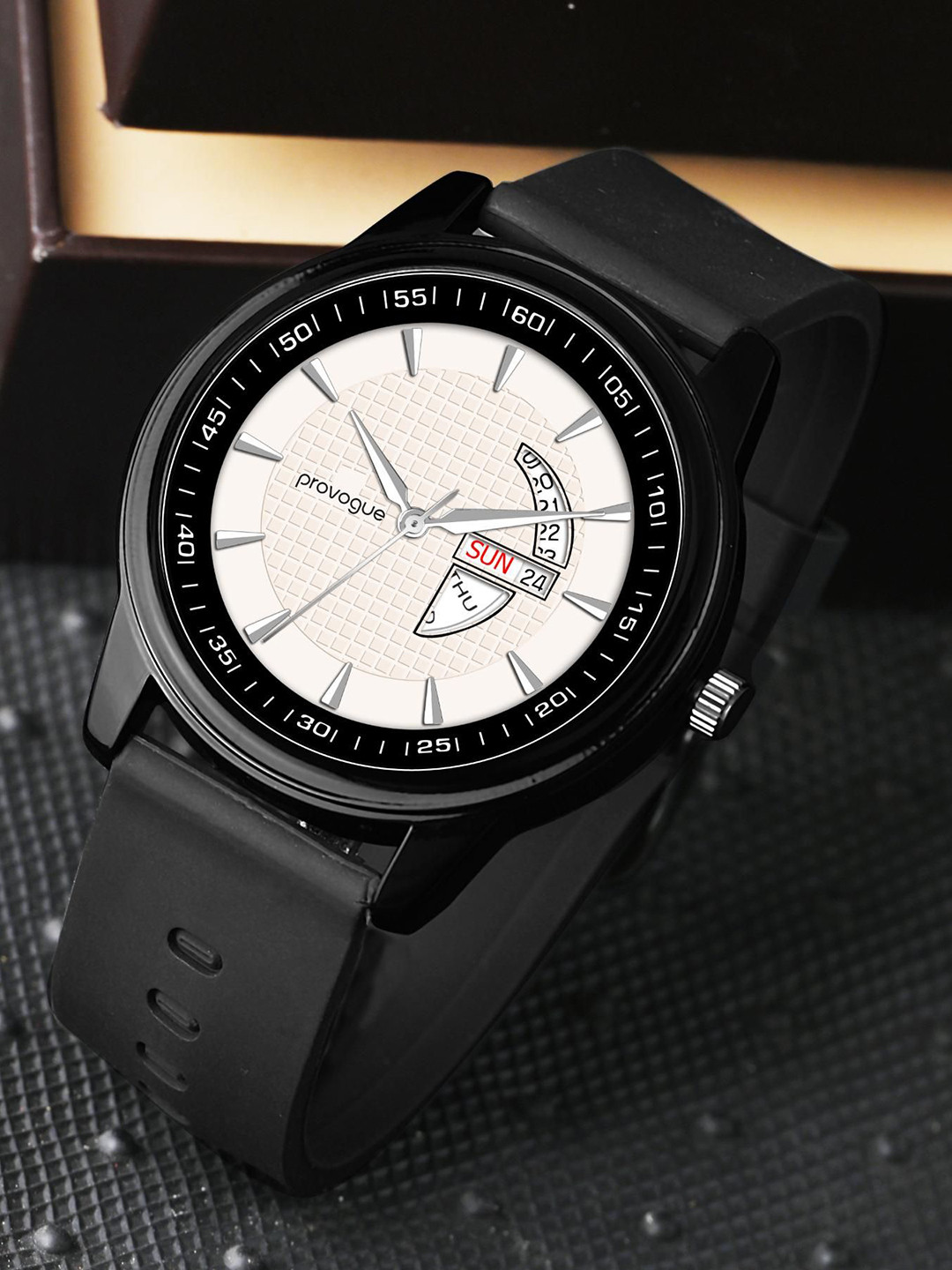 Provogue Men Brass Patterned Dial & Straps Analogue Watch PR-GR1011-WHT-BLK