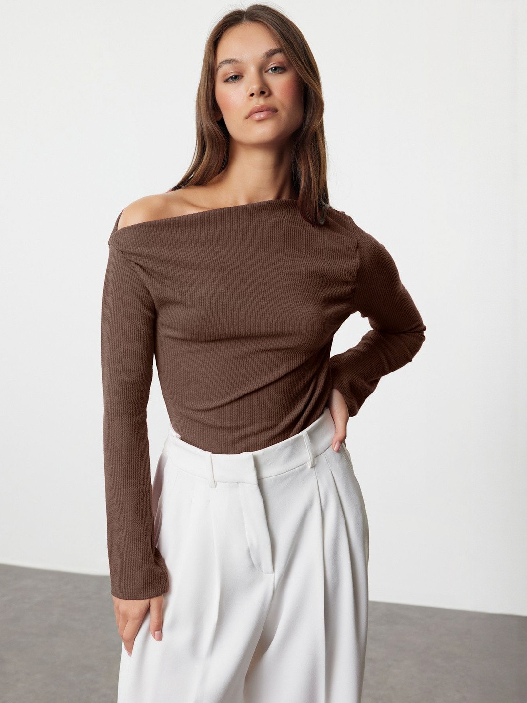 Trendyol Women Ribbed One Shoulder Regular Top