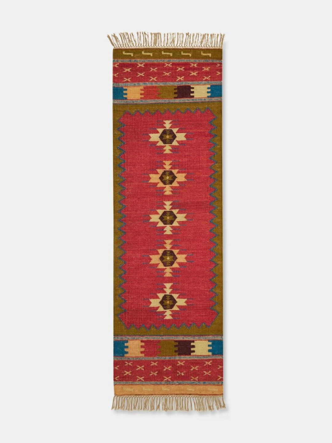 Fabindia Orange & Red Printed Woven Woolen Floor Runner