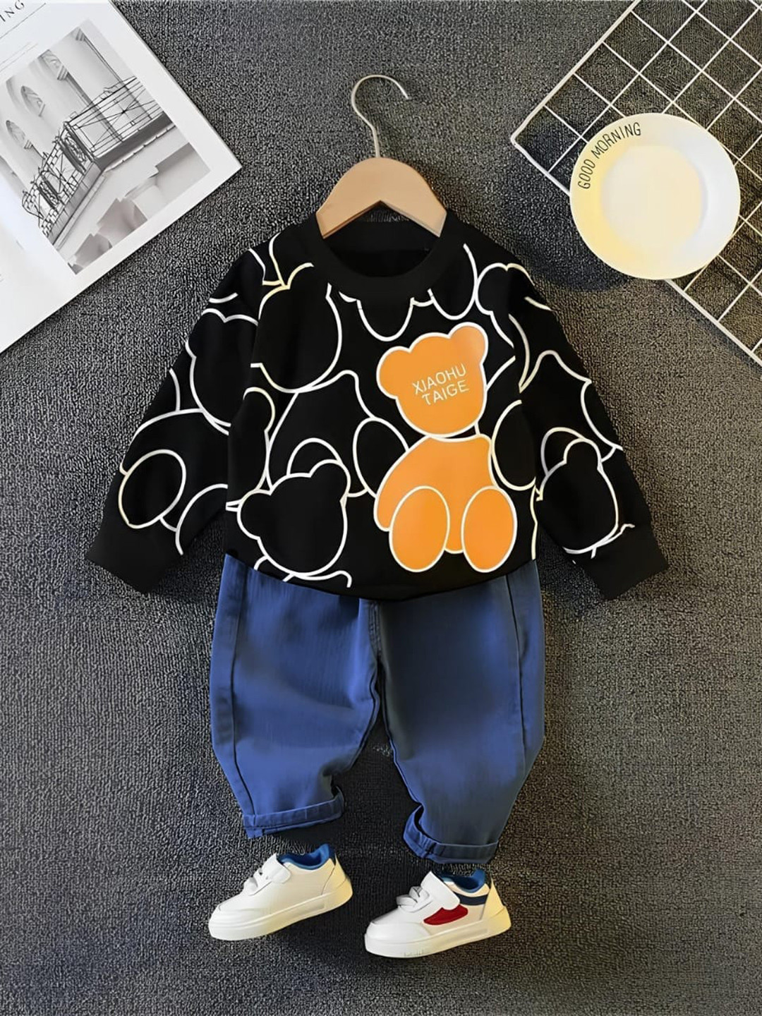 Googo Gaaga Boys Striped Pure Cotton Sweatshirt And Denim Trousers