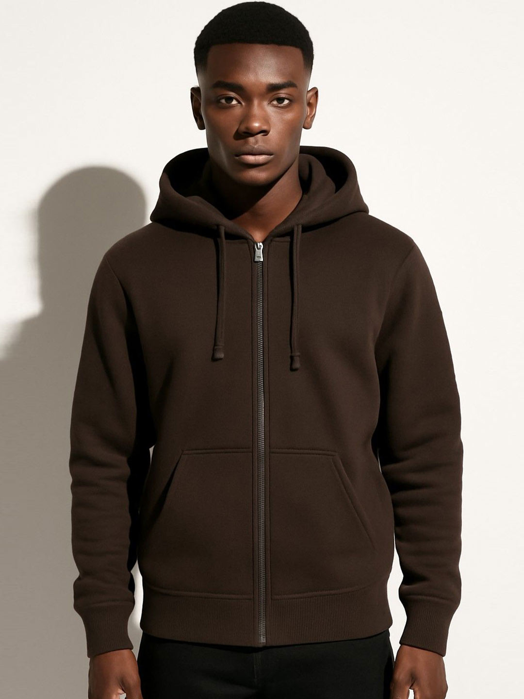 Parcel Yard Men Solid Hooded Front-Open Sweatshirt
