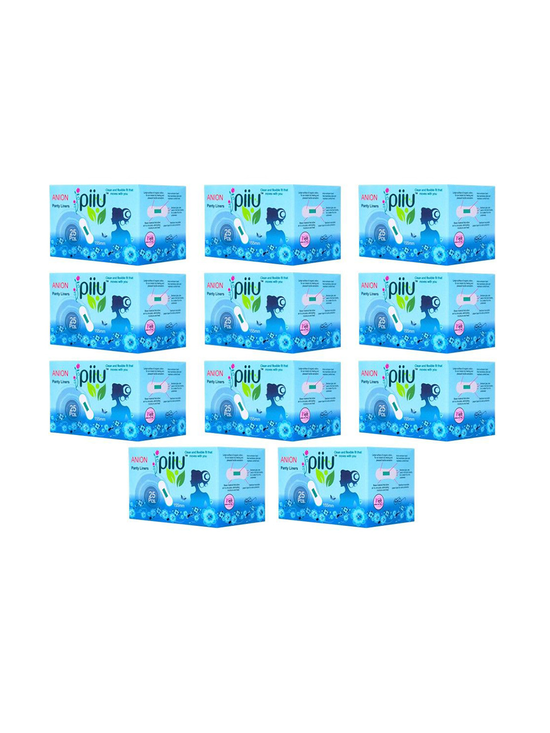 PIIU Set Of 11 Cottony Soft Rash Free Ultra Thin Anion Panty Liner - L- 155 mm -25Pcs Each