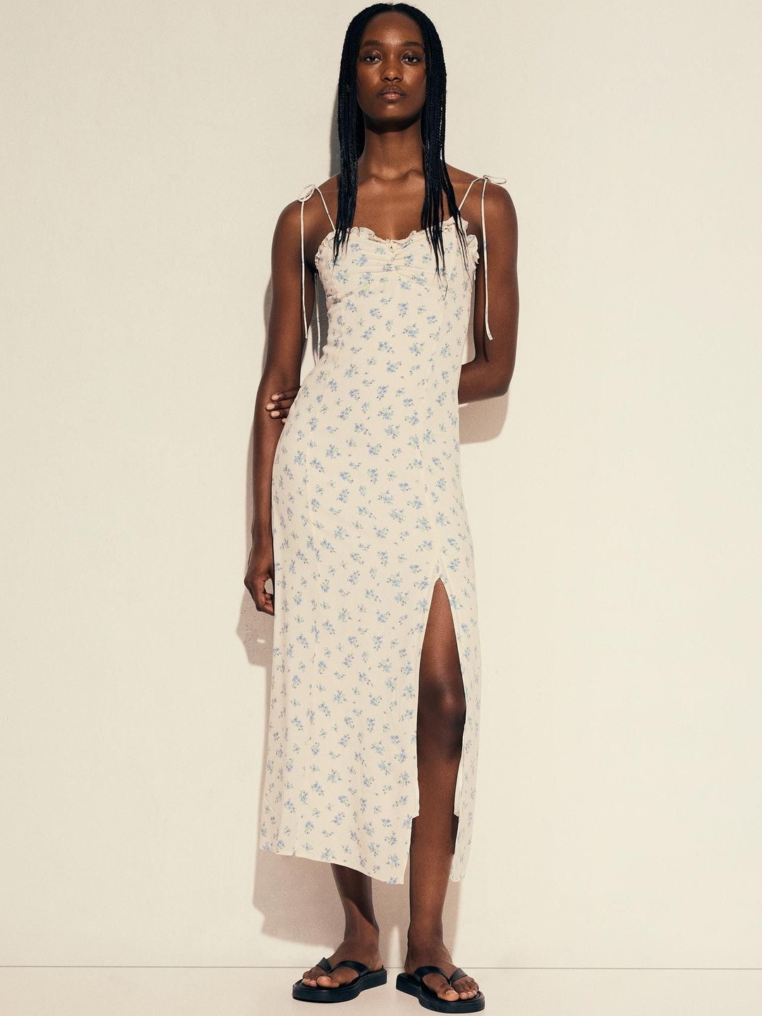 Bershka Floral Printed Ruffled Sheath Midi Dress