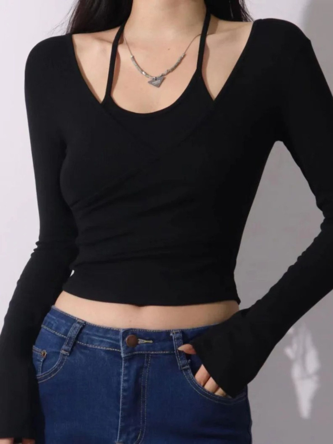 Womenster Women's Wrap Style Crop Top