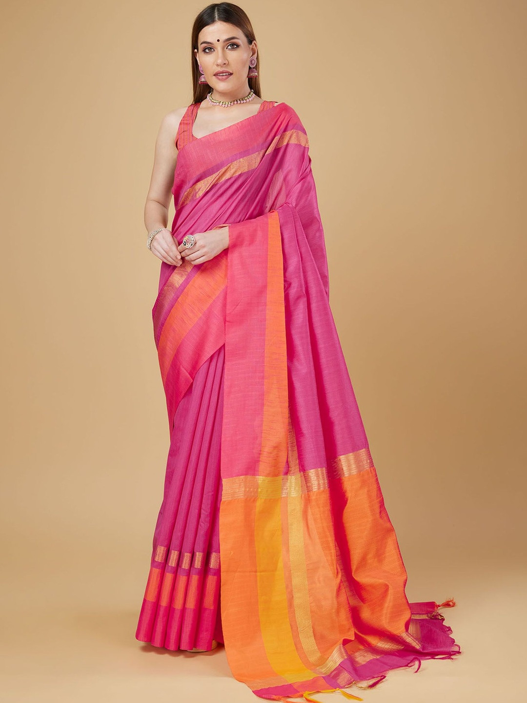 Elora  Solid Striped Zari Banarasi Saree