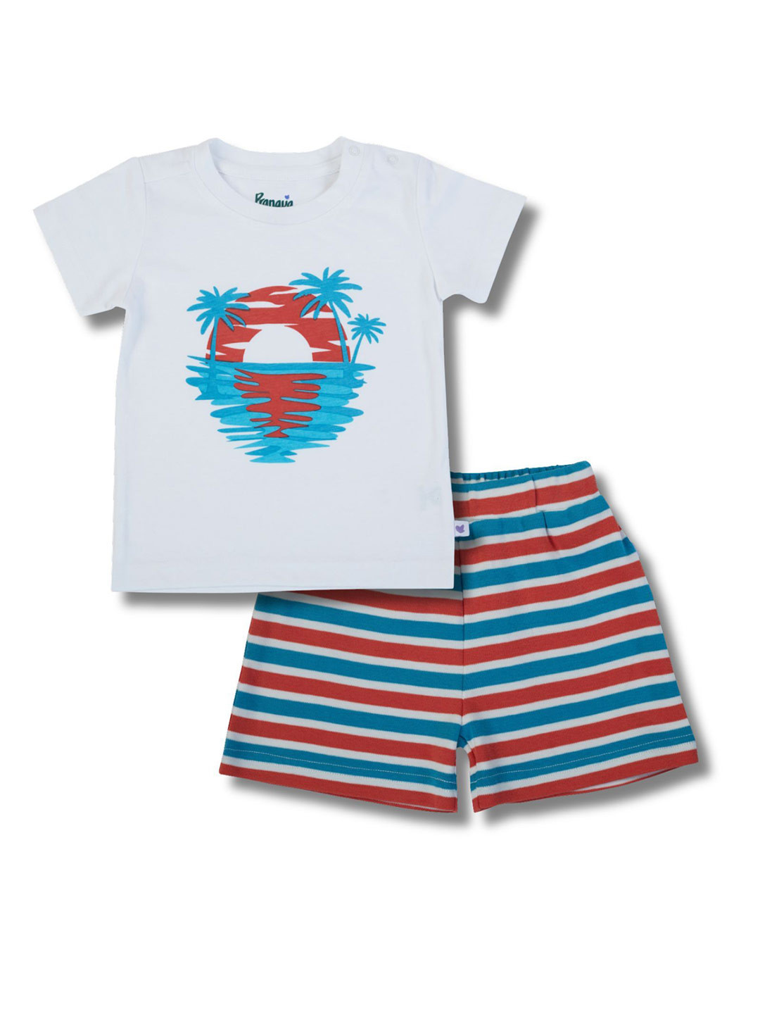 Pranava Infant Boys Printed Short Sleeves Organic Cotton T-shirt With Shorts