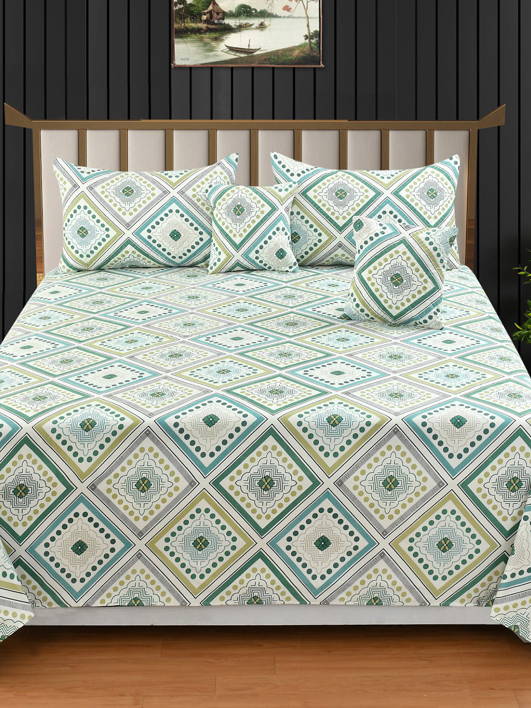Homio  Emerald Green Cotton King Bedsheet Set 2.28 x 2.28m