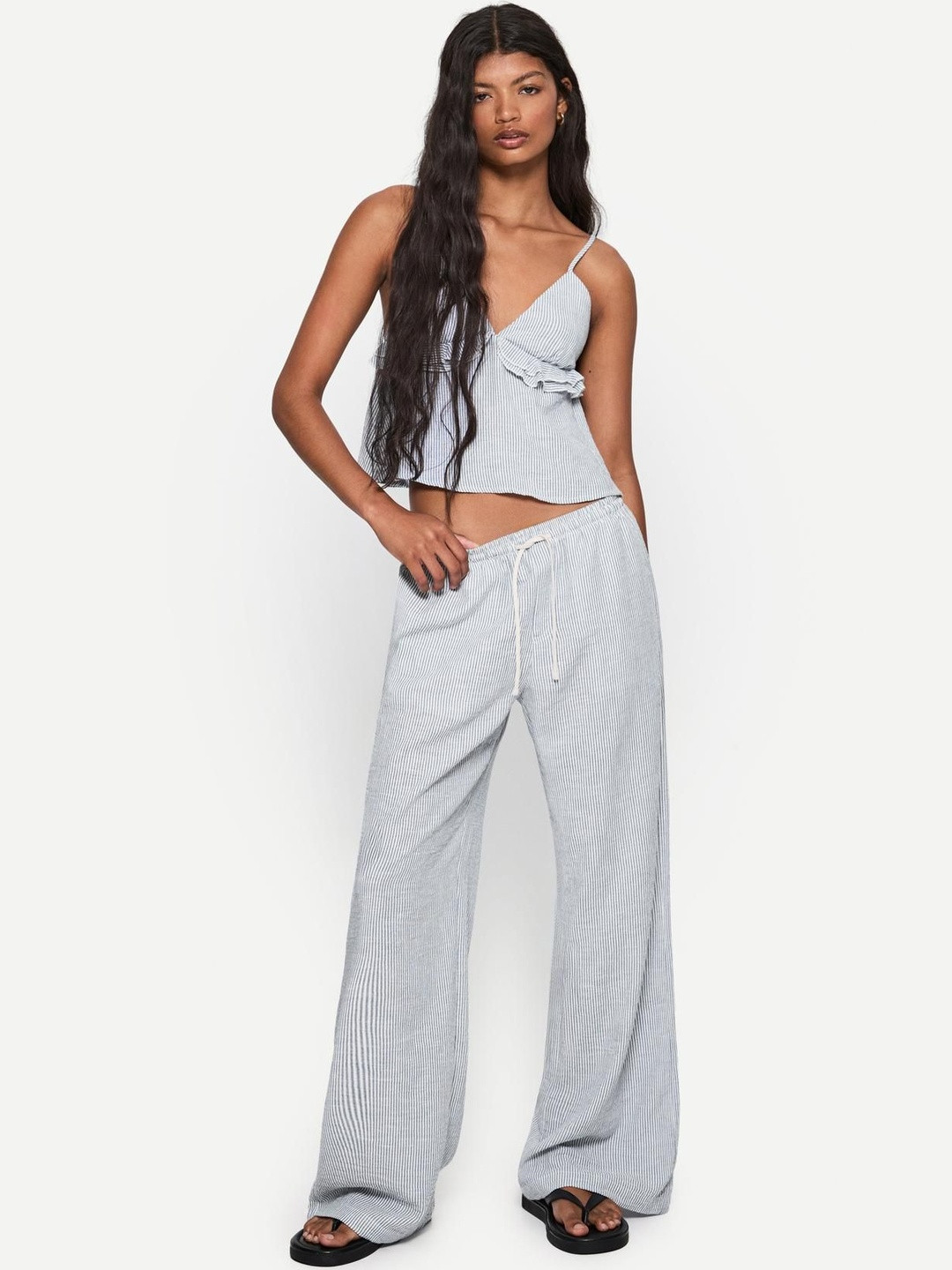 Bershka Striped Rustic Ruffles Top