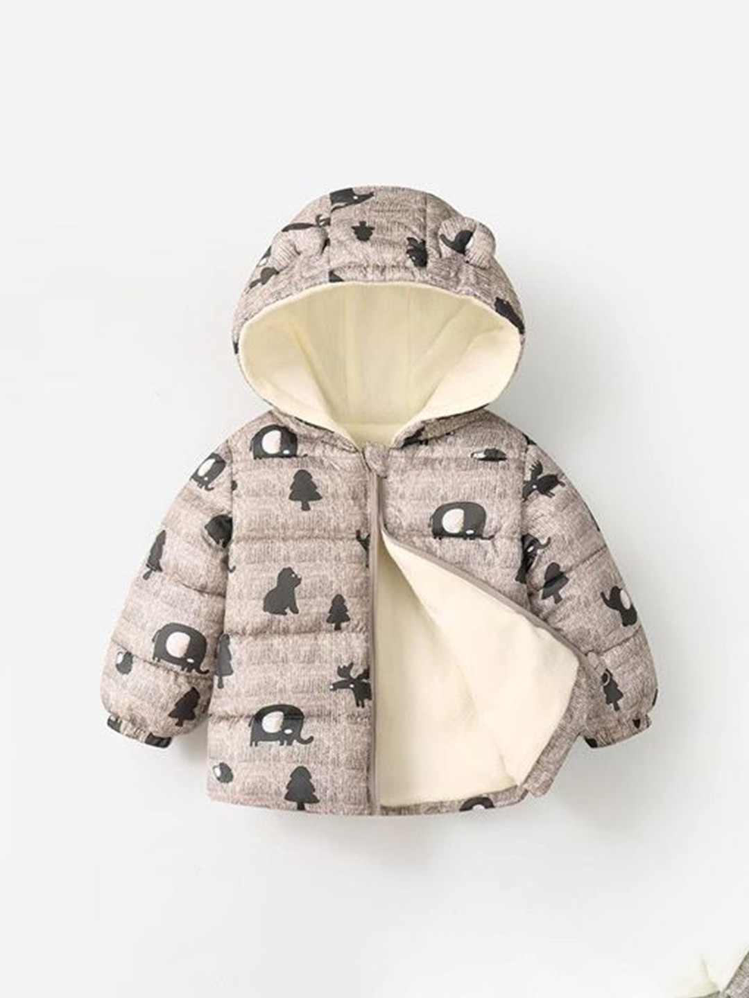 Tricycle Clothing Unisex Kids Hooded Animal Printed Water Resistant Puffer Jacket