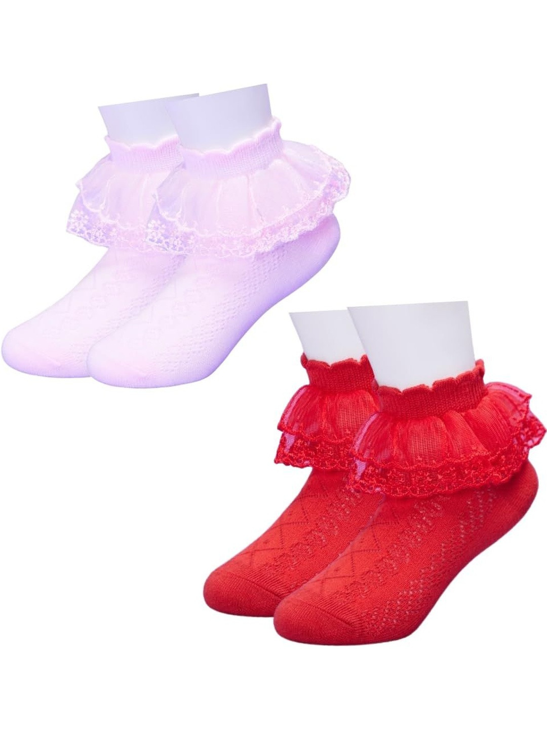 NESKA MODA Girls Pack Of 2 Pink Ankle Length Socks