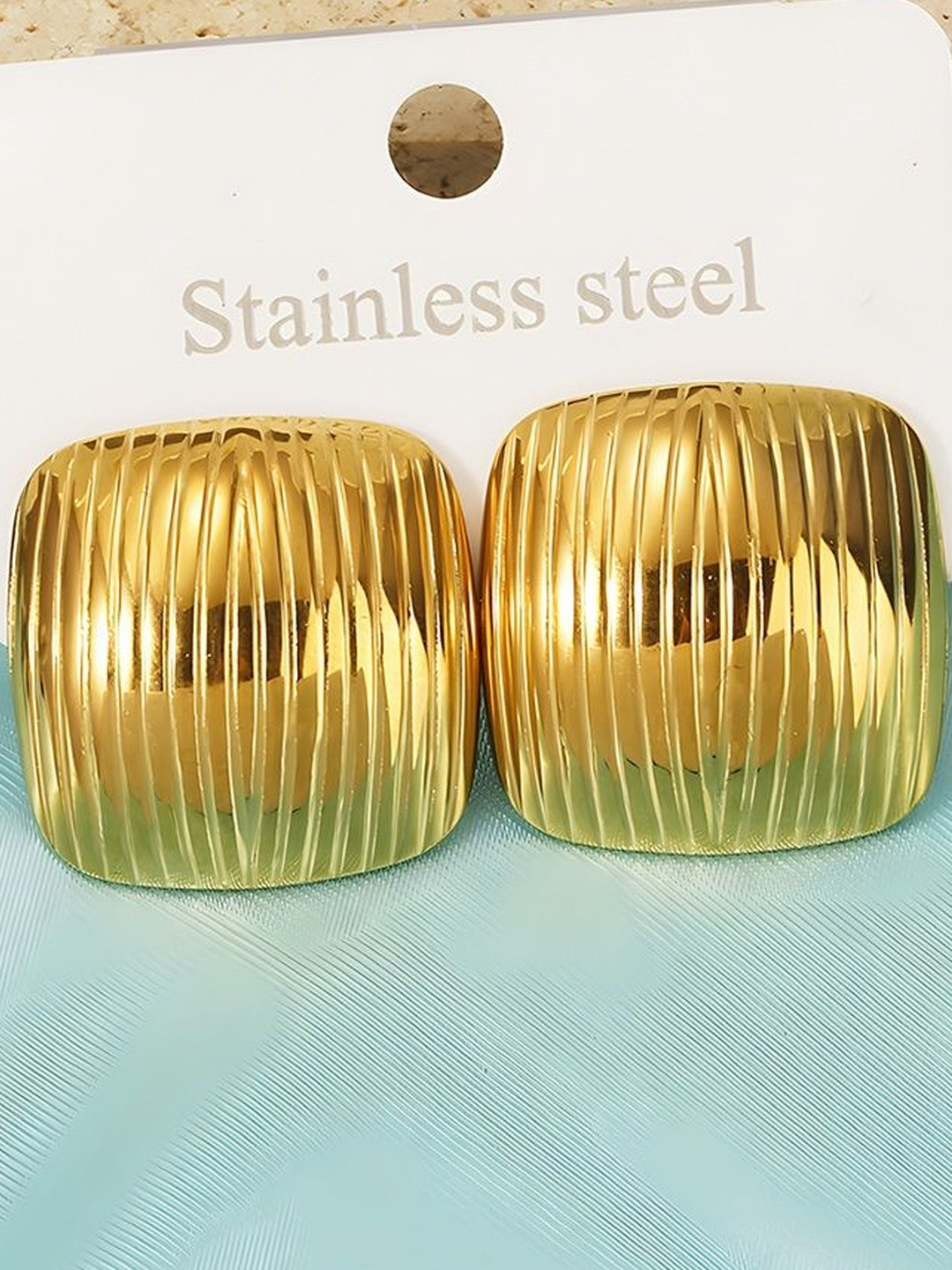 MASUMEEN TRADERS Stainless Steel Gold-Plated Anti Tarnish Square Shaped Studs