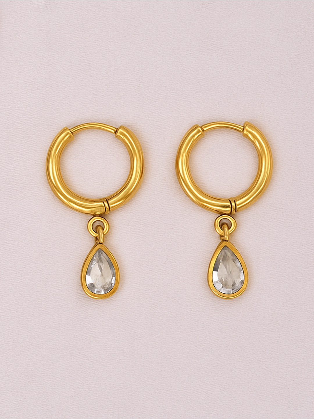 Perfectly Average Women 18KT Gold Plated Stainless Steel Mini Water Drop Pendant Huggies