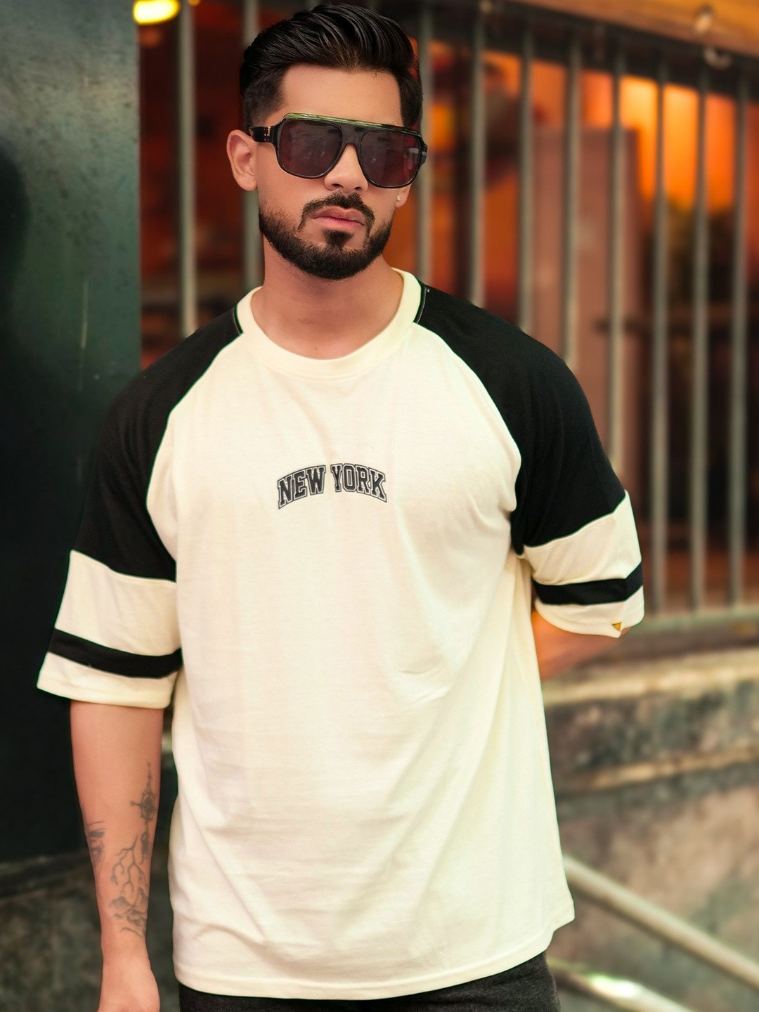 Maniac Typography Printed Raglan Sleeves Oversized Cotton T-shirt