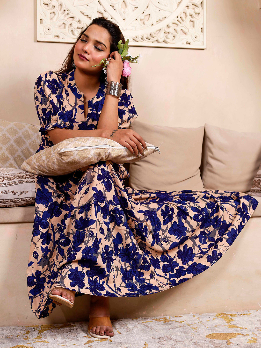 PRESHA Women Floral Printed Screen Print Daily Cotton Anarkali Kurta