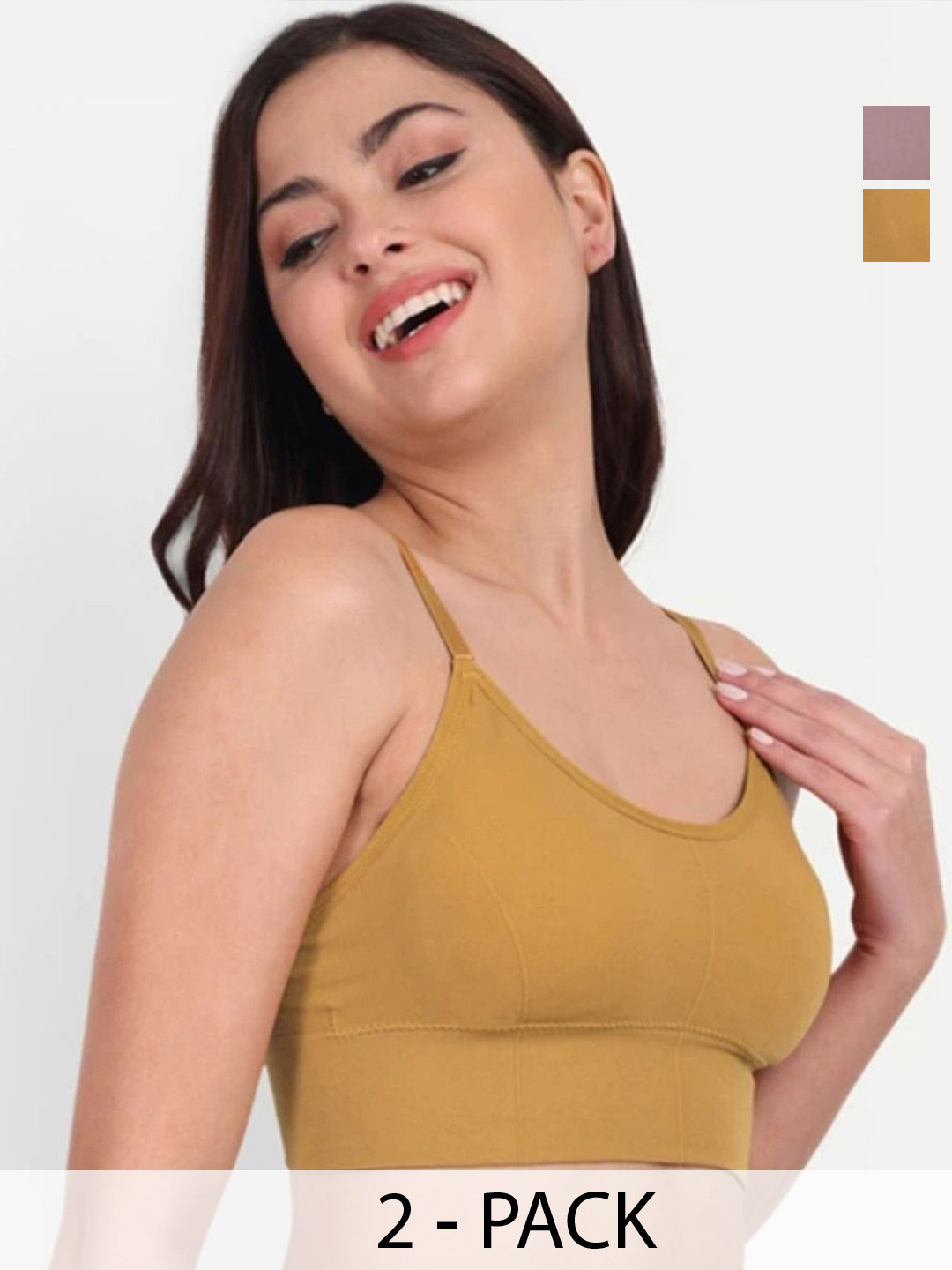 JUGNU TEXTILES Pack Of 2 Full Coverage Seamless Lightly Padded Cami Bra