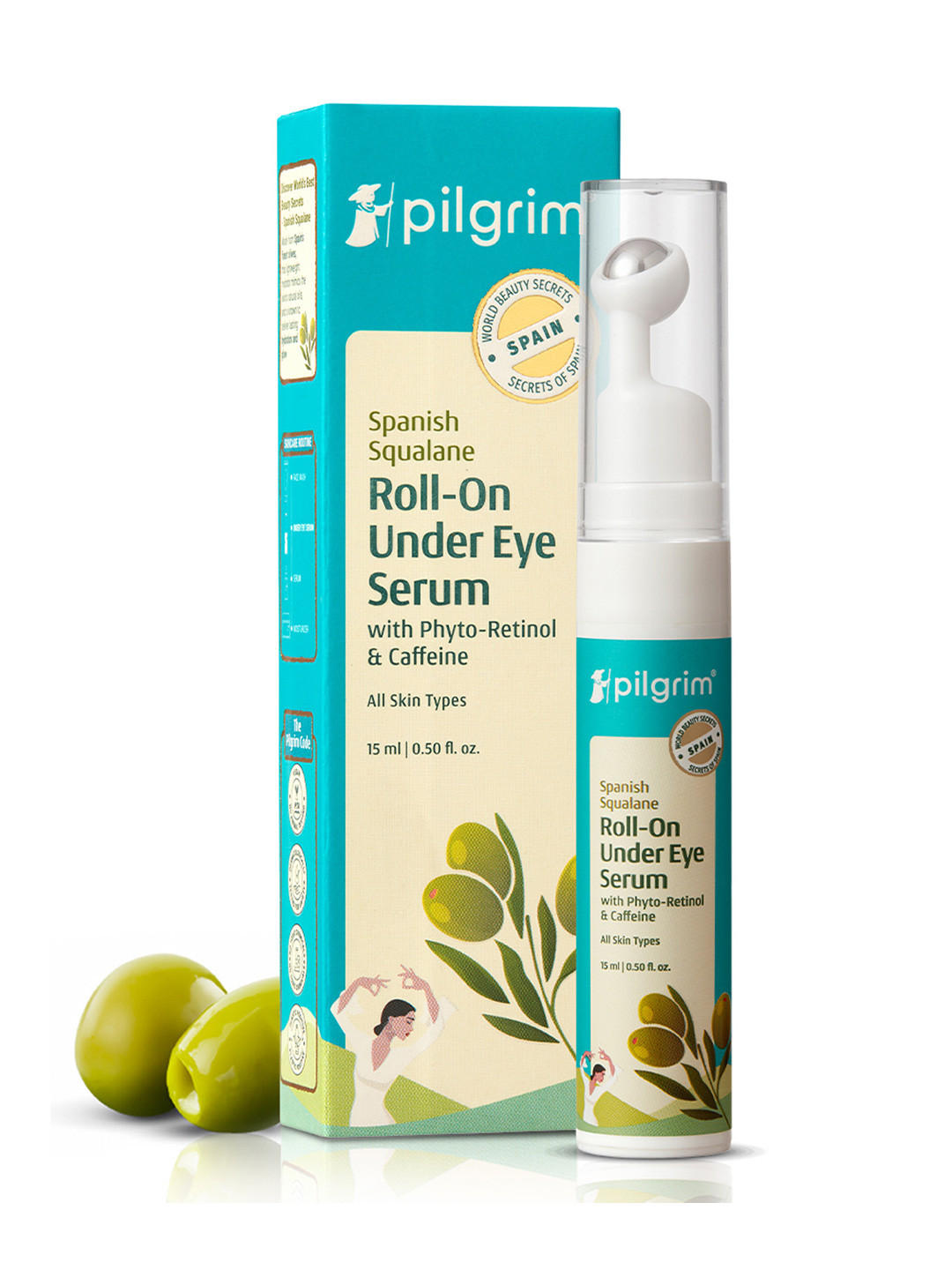 Pilgrim Under Eye Serum Roll-On Retinol & Caffeine for Dark Circles, Wrinkle & Puffiness