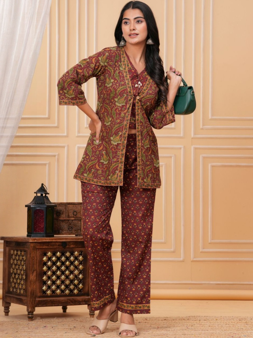 KALINI Printed Tunic With Trousers & Shrug Co-Ords