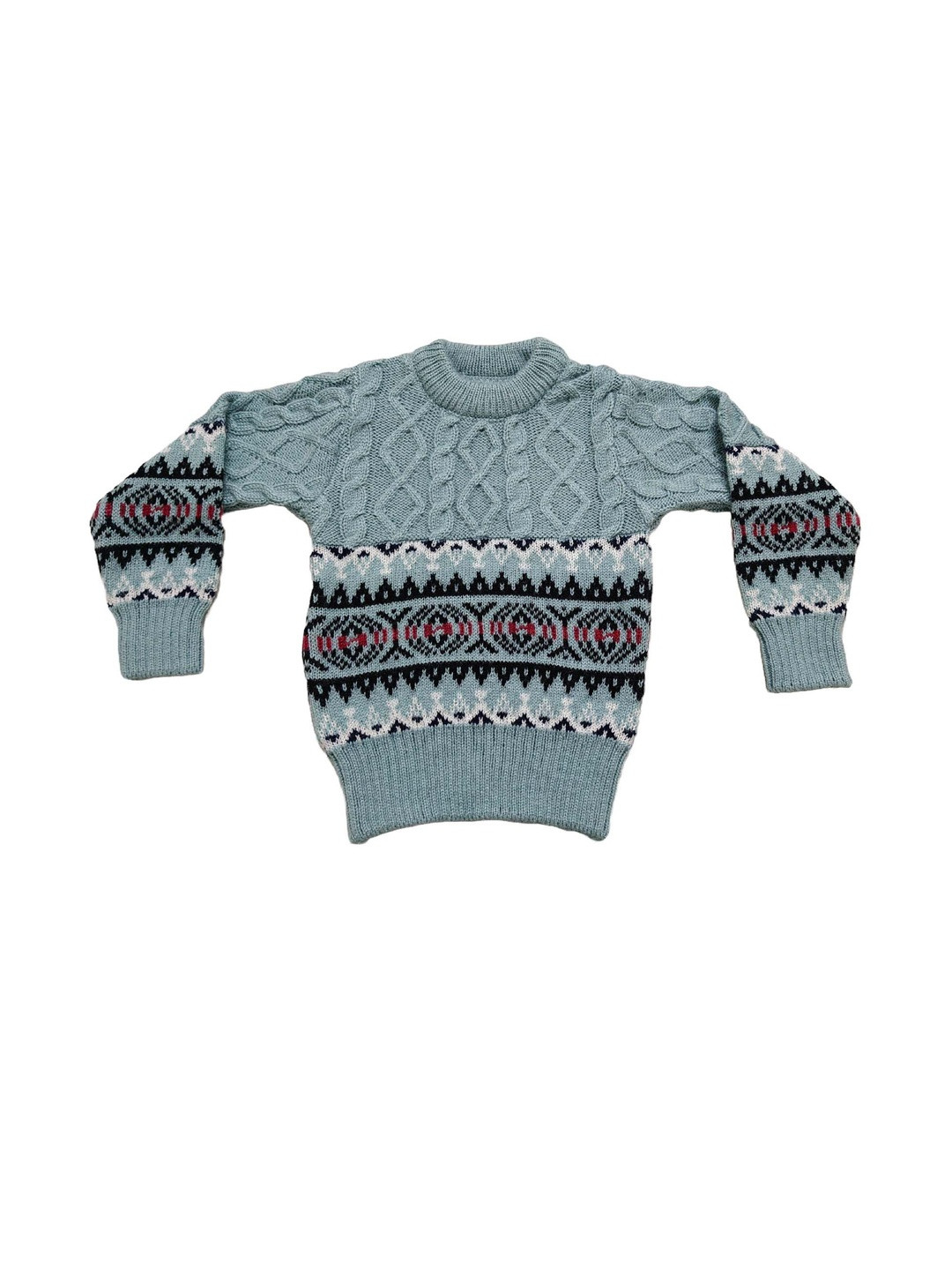 Cute Collection Unisex Kids Grey & Black Ribbed Round Neck Long Sleeves Woolen Pullover