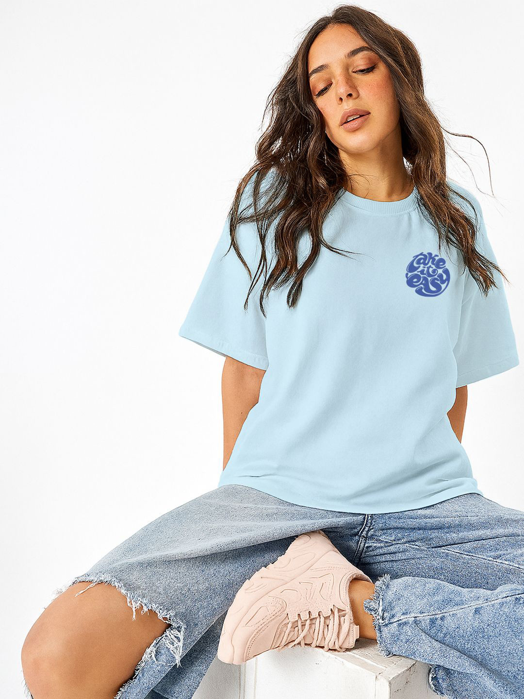 Crazymonk Women Typography Printed Round Neck Cotton Oversized T-shirt