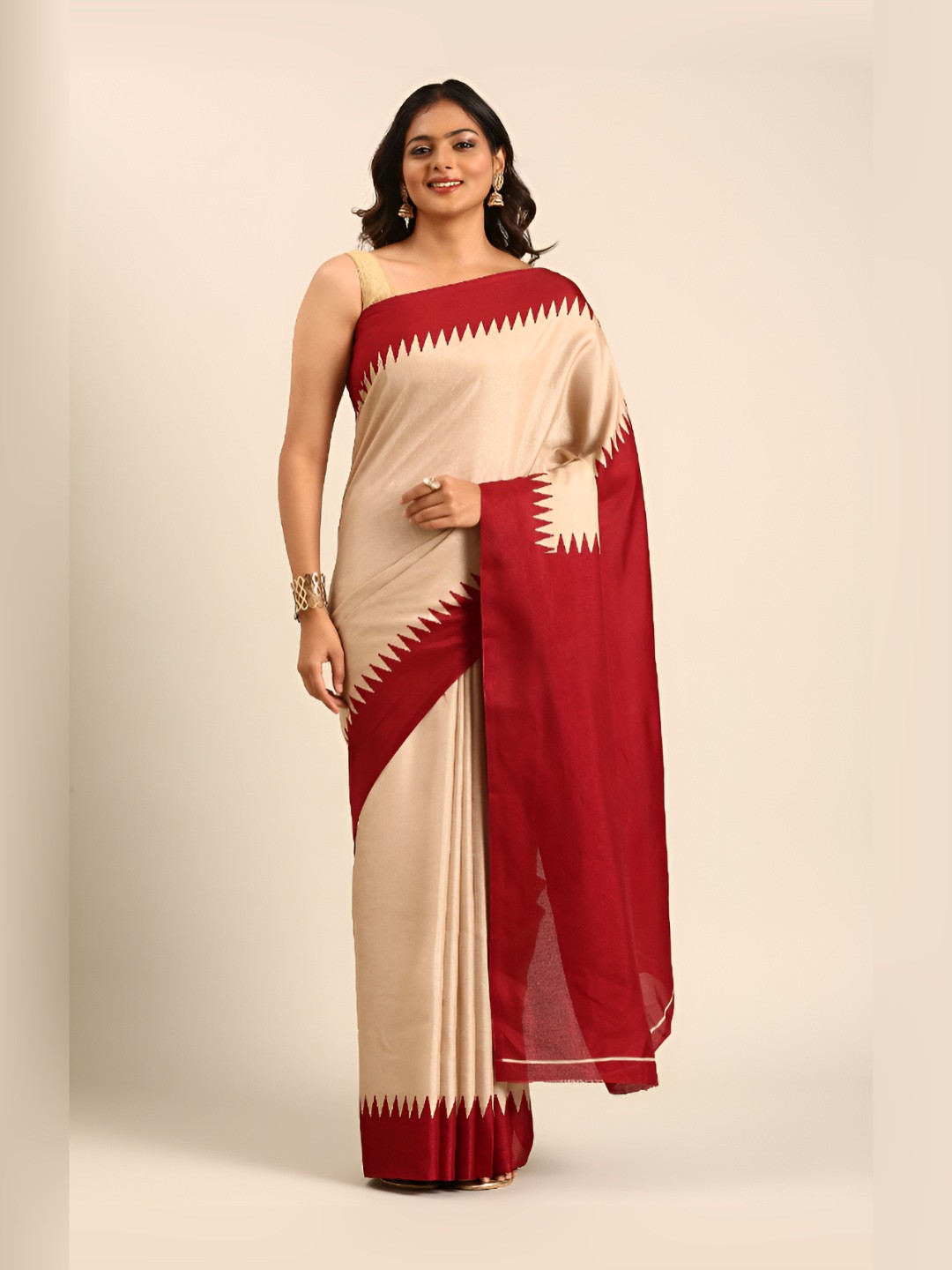 Taashi Woven Design Temple Bordered Tussar Saree
