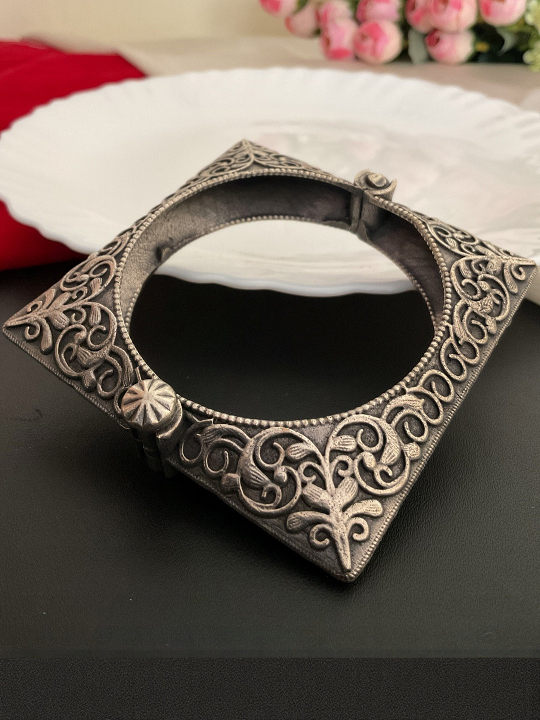 MOHATI Silver Plated Square Kada Bangle