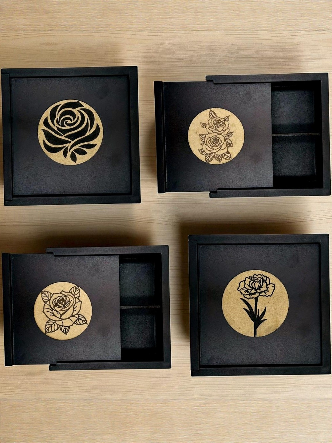 Angira handicrafts Set Of 4 Wooden 4 Section Square Dry Fruit Box