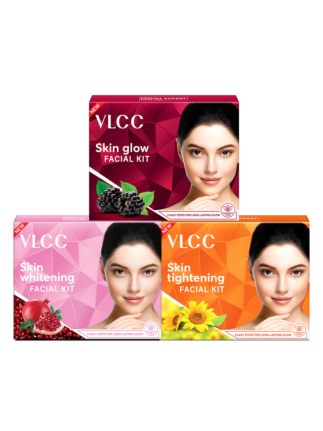 VLCC Set Of 3 Skin Whitening & Skin Tightening & Skin Glow Mini Facial Kit - 25 g Each