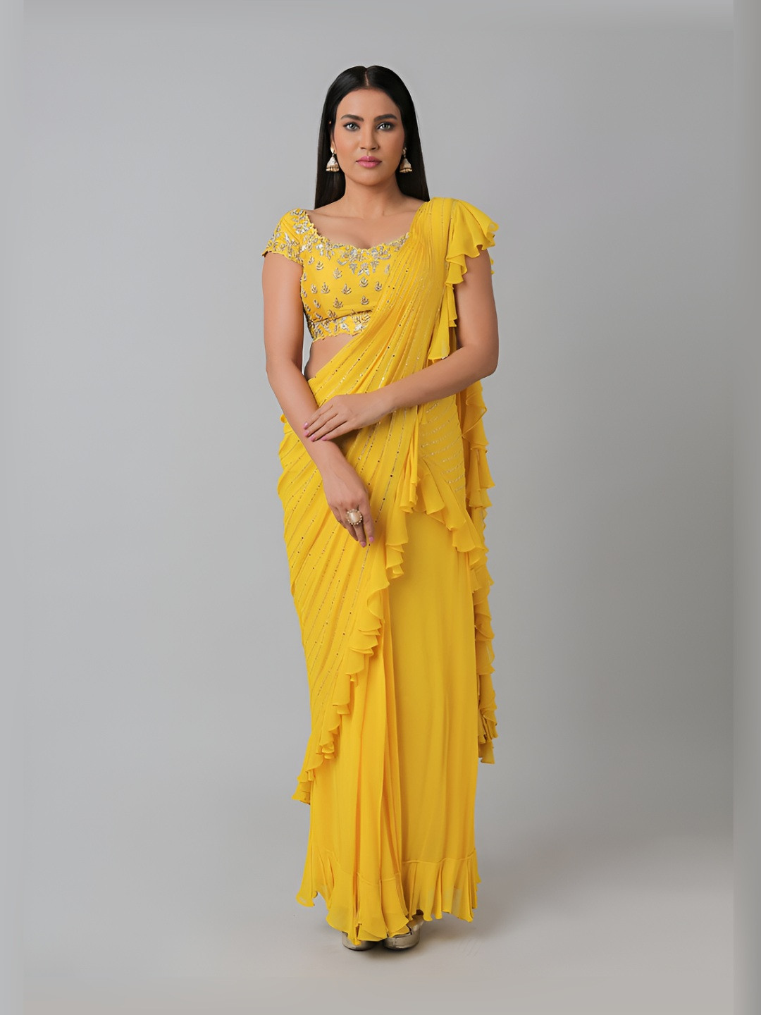 PUSHP PARIDHAN Embellished Sequinned Pure Georgette Saree With Blouse Piece