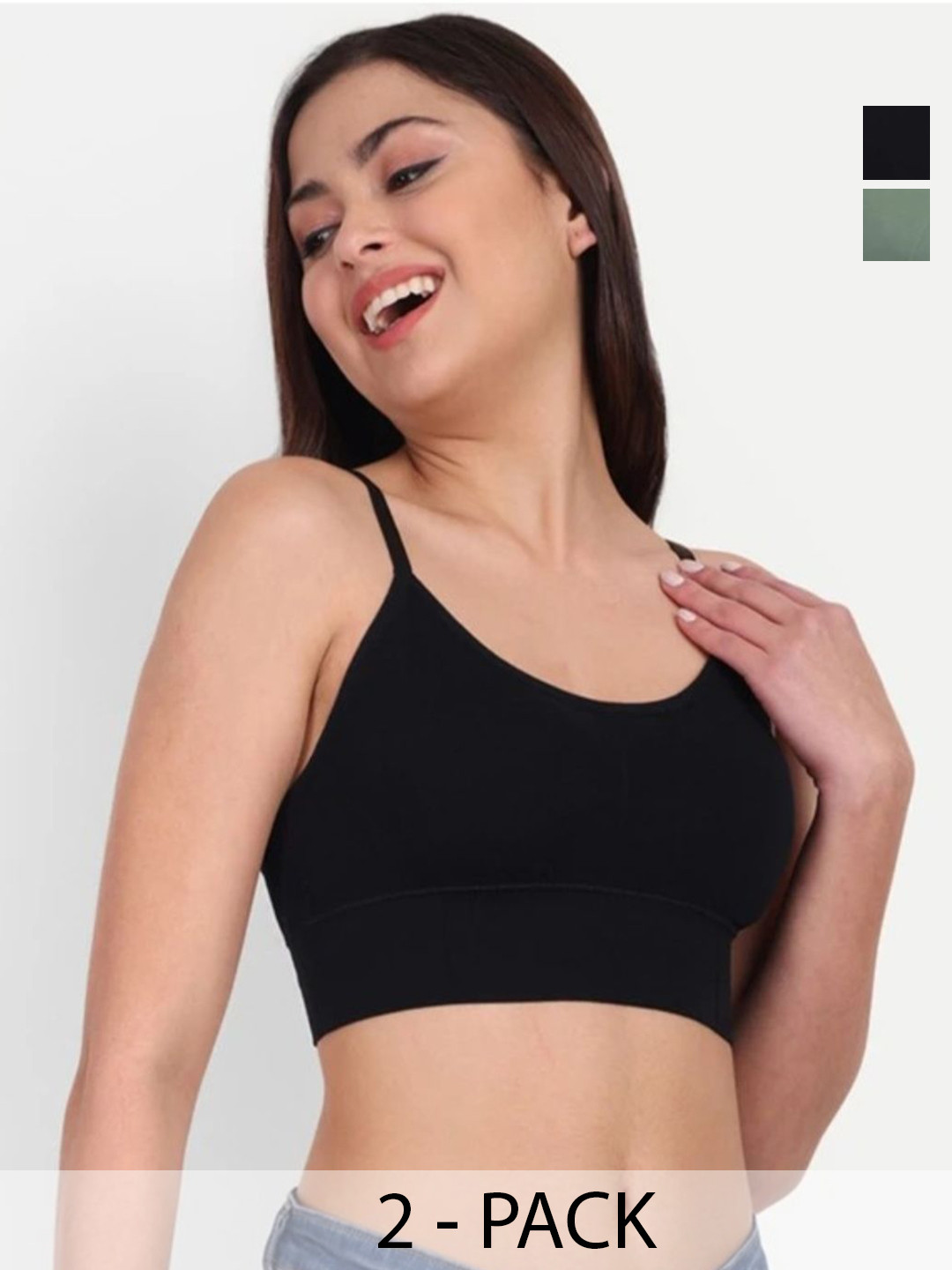 ALLIANCE OVERSEAS  Pack Of 2 Padded Bra ALLIANCE-OVERSEAS-646-BLACK-GREEN-2Pcs-28A-Multi