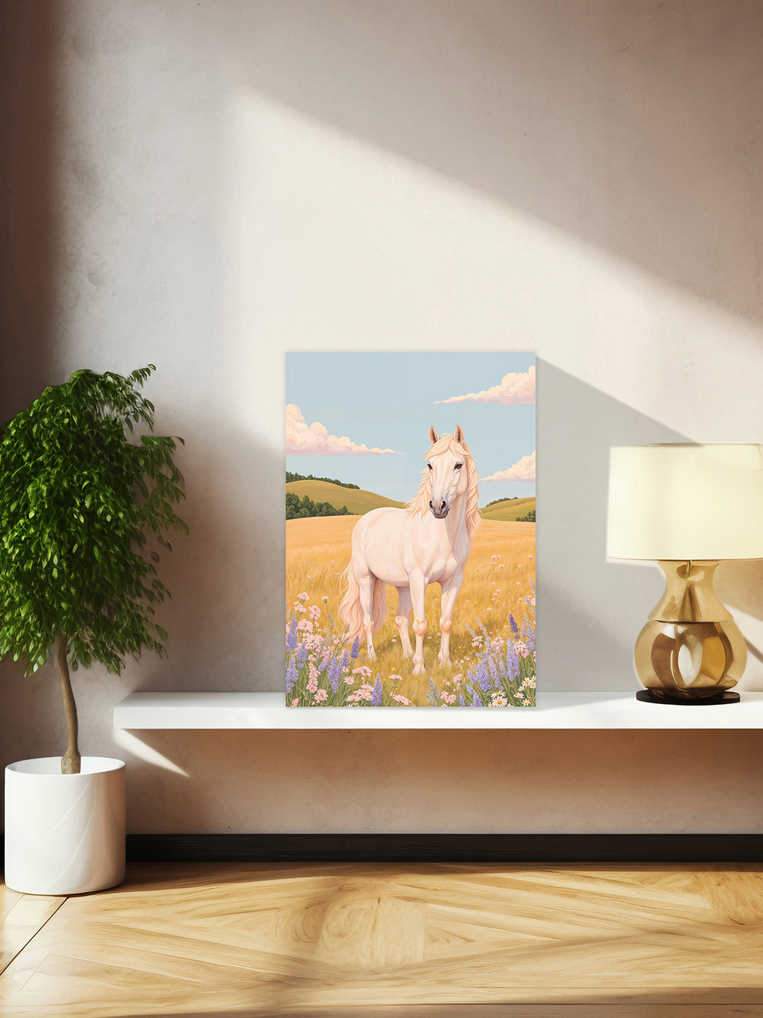 nestroots White & Beige Whispers of the Meadow Horse Canvas Wall Art