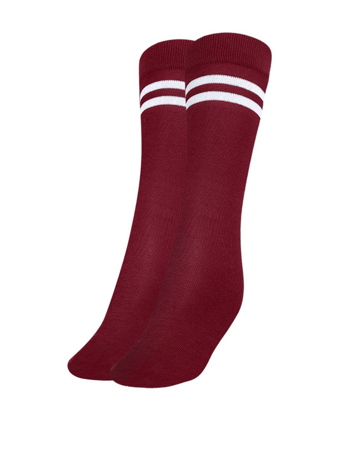MUKHAKSH Boys Pack Of 3 Maroon Calf Length Strip Cotton Socks