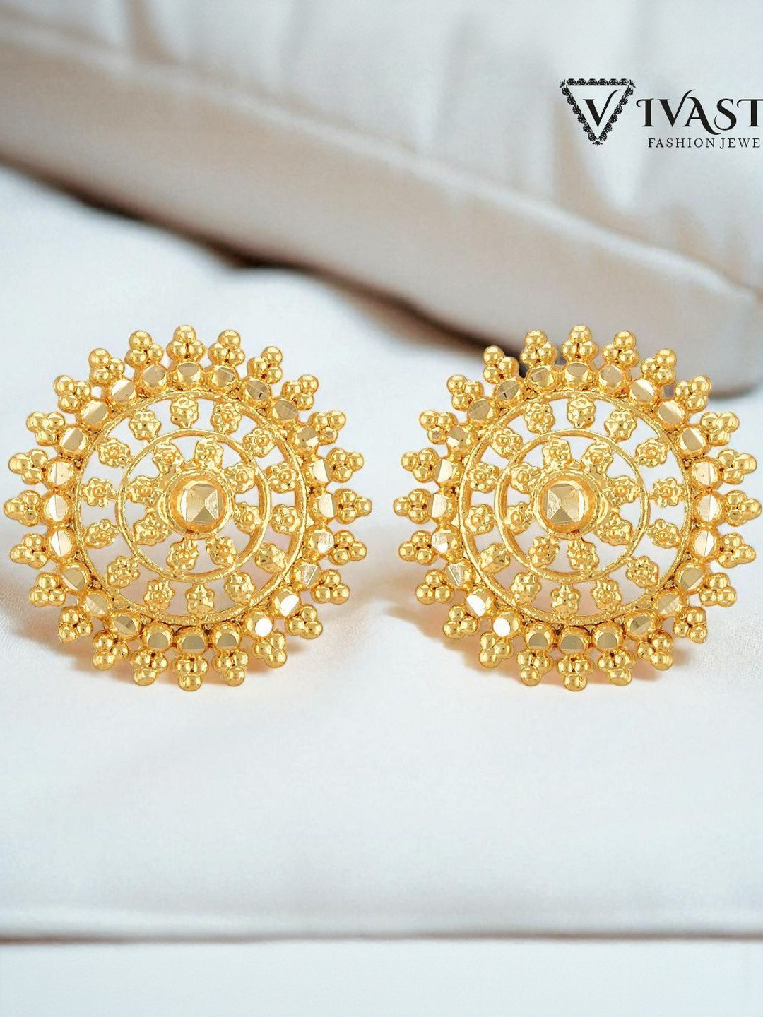 VIVASTRI Women Gold-Plated Circular Studs Earrings