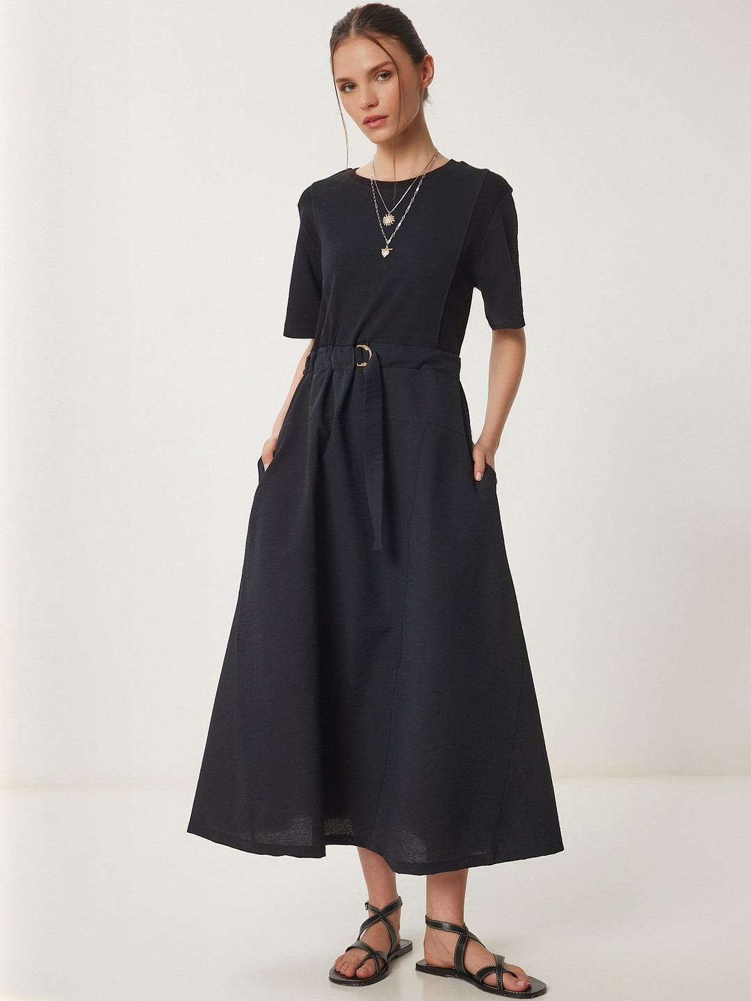 Happiness istanbul Siyah Women A-Line Midi Dress