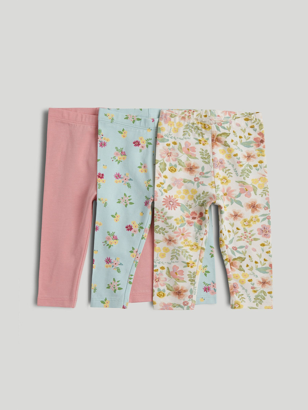 mothercare Girls Pack Of 3 Pretty Floristry Printed Leggings