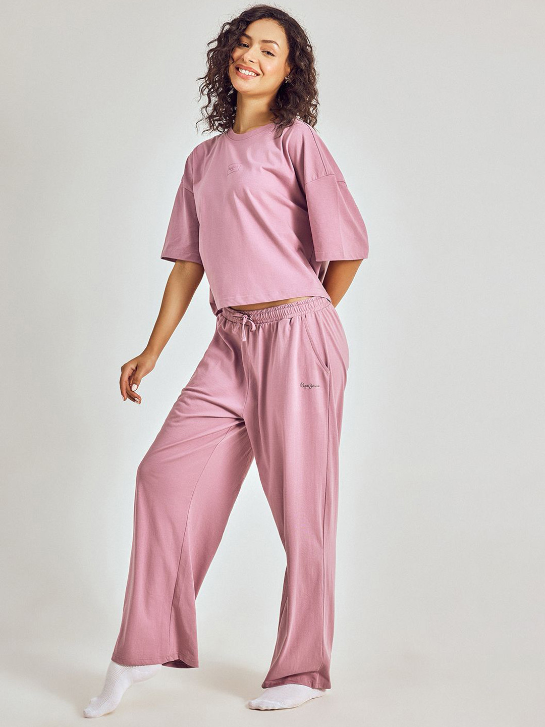 Pepe Jeans  Women's Solid Round Neck T Shirt & Pyjama Night Suits