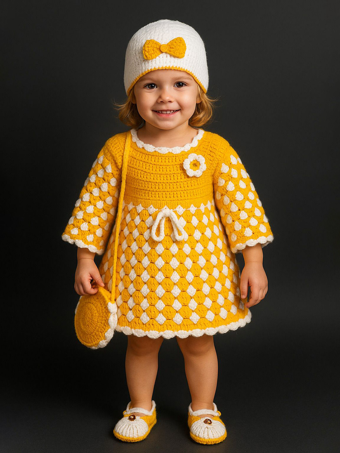 WINDROP SOLUTIONS Girls Self Design Crochet Pack Of 4 Woollen Jumper Dress